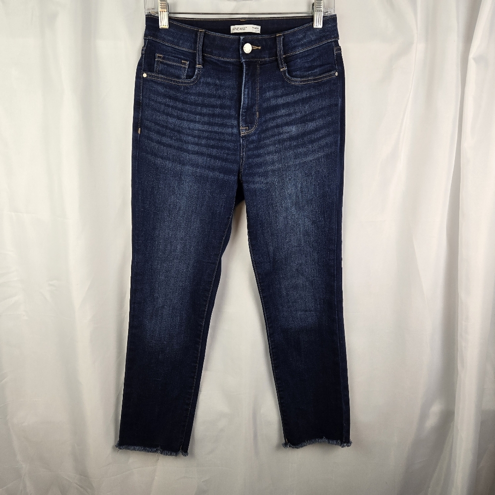 Nine West Womens Straight Leg Crop Raw Hem Dark Wash Blue Denim Jeans Size 6